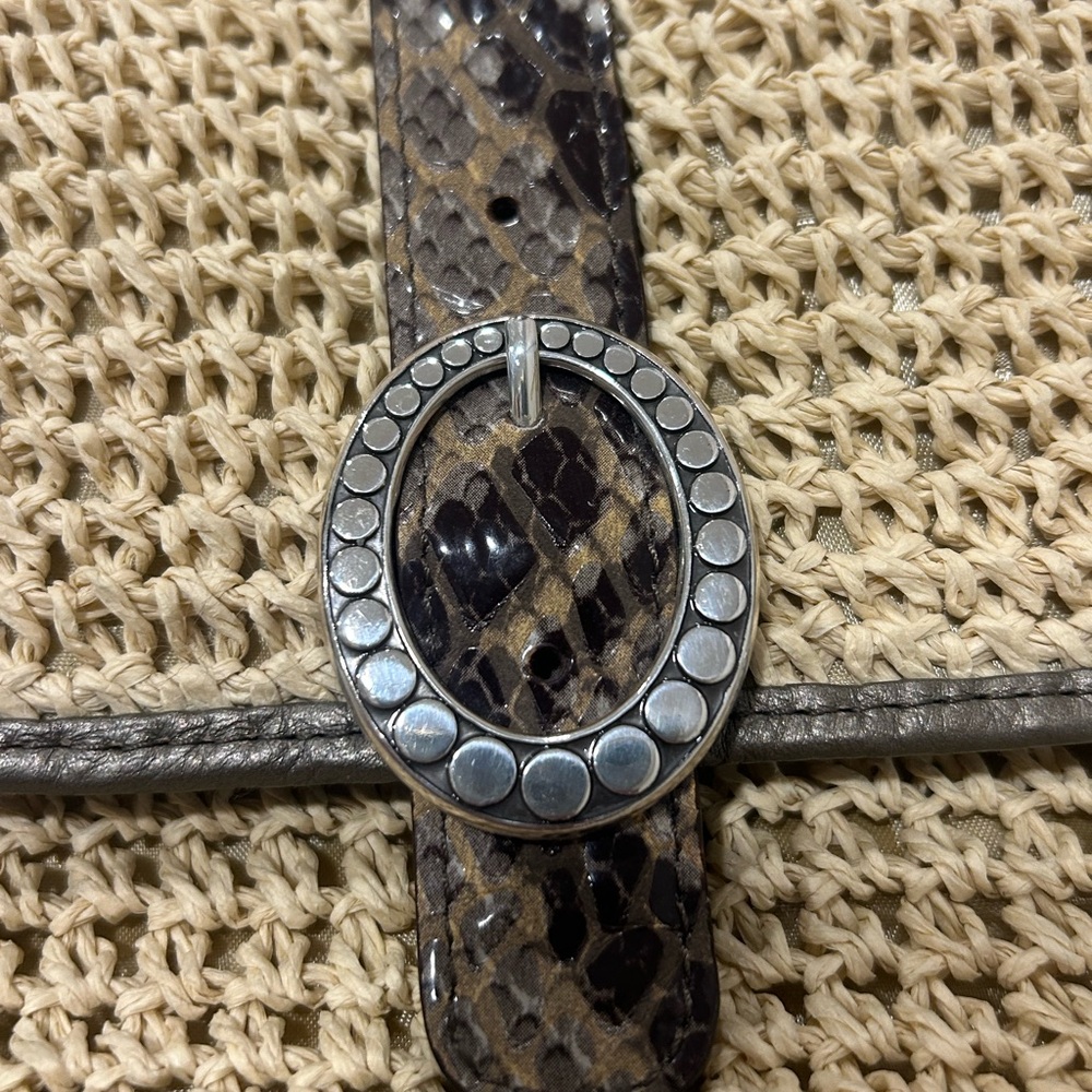 Brighton Beige Woven Clutch with Snakeskin Detail - Picture 3 of 7
